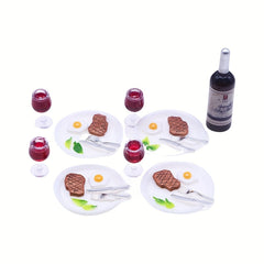 Dollhouse Red Wine & Steak Set - DIY Home Scene Prop