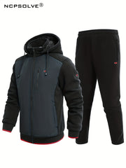 Men's Thermal Sports Suit Set for Winter - Jacket with Hood and Comfy Pants