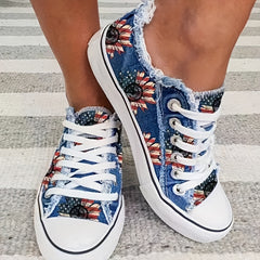 Floral Print Canvas Lace-Up Low Flat Casual Sporty Shoes