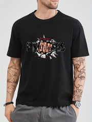 Cotton Fist Print Men's Graphic Crew Neck T-Shirt for Summer