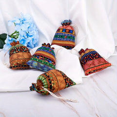 5pcs Mixed Ethnic Style Drawstring Jewelry Gift Bag Wedding Decor Party Gift Bag