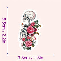 54pcs Skeleton & Floral Sticker Set for Scrapbooking Laptop