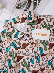 Boys Cactus Bull Head Star Print Shirt Tops Casual For Summer Kids Clothes