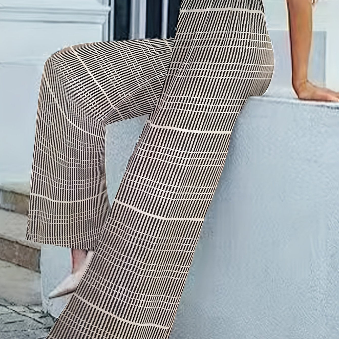 Women's Plus Stripe Print Flared Leg Stretch Trousers