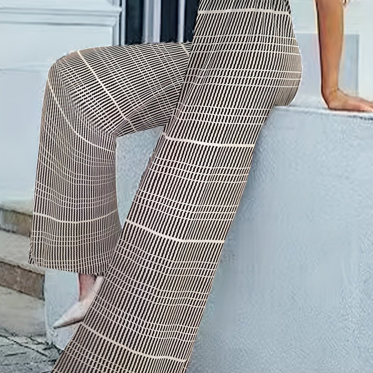 Women's Plus Stripe Print Flared Leg Stretch Trousers