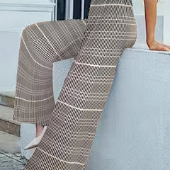 Women's Plus Stripe Print Flared Leg Stretch Trousers