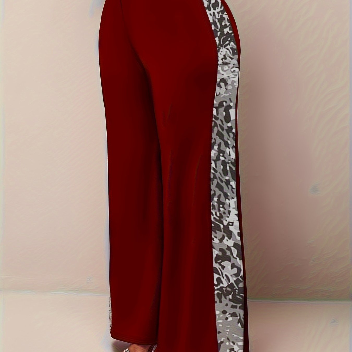  Camo Print High Rise Wide Leg Trousers