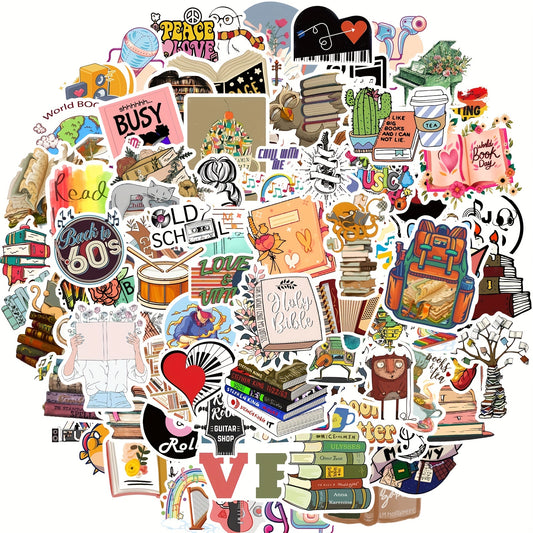 100pcs Book Reading Doodle Stickers for Computer Mobile Phone Tablet Bookmark