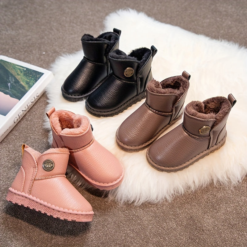 Girl's Warm Fleece Snow Boots Cozy Ankle Plush Hiking Shoes