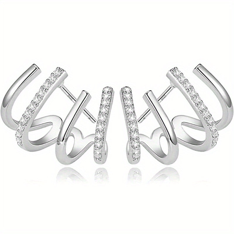 18K Plated Claws Stud Earrings Crystal AAA CZ Modern Accessories