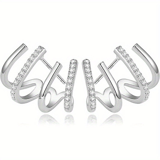 18K Plated Claws Stud Earrings Crystal AAA CZ Modern Accessories
