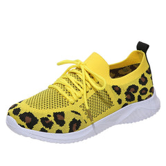 Women's Breathable Lace-Up Running Shoes Leopard Pattern Sports Shoes