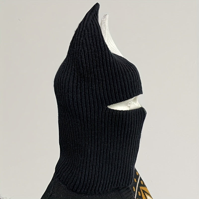 Knit Two Tone Horned Beanie Face Mask Funky Novelty Cold proof
