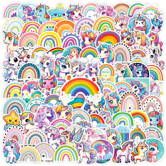 100pcs Rainbow Unicorn Sticker Pack for Laptops Phones Suitcases
