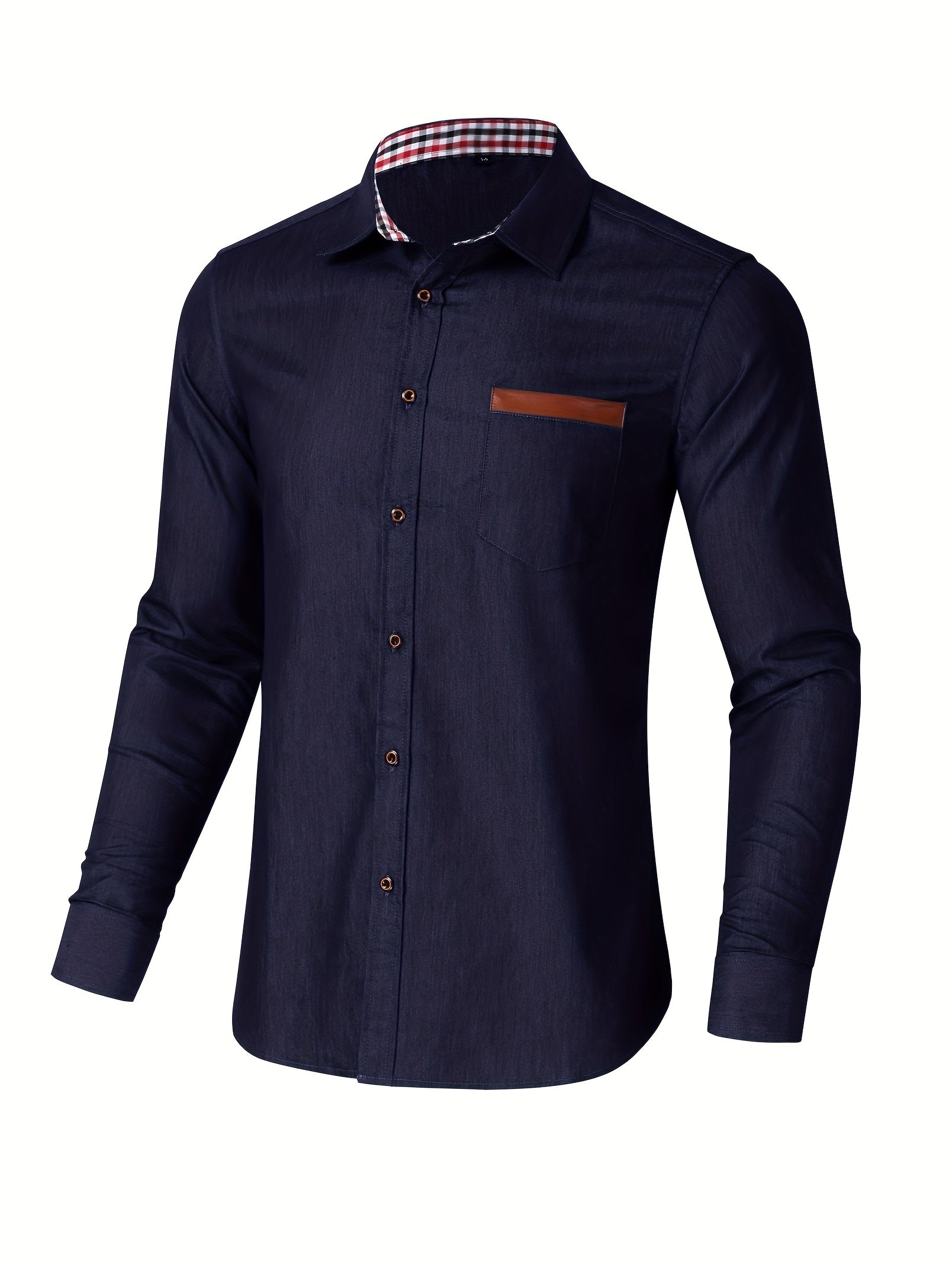 Men's Casual Cotton Navy Denim Button Up Shirt With Stripe Lining