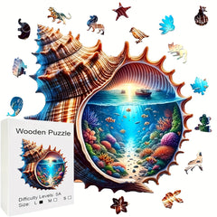 Seashell Underwater World Wooden Puzzle High Difficulty Brain Teaser for Adults