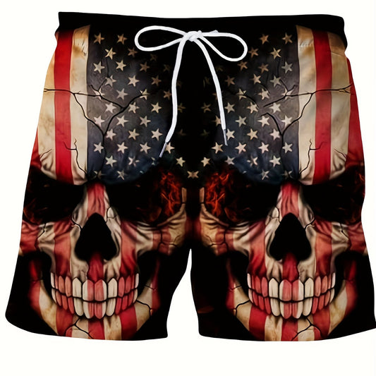 Men's American Flag Skull Graphic Shorts