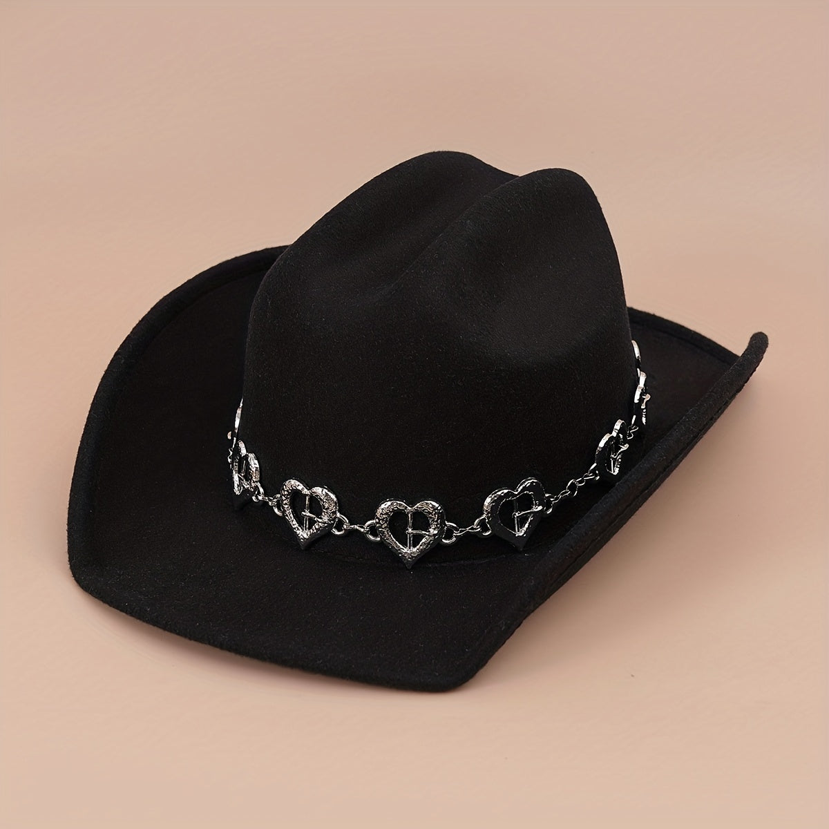 Fedora Cap Heart Chain Decor Western Cowboy Hat Warm Jazz Couple Felt Hats