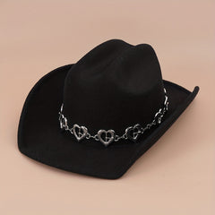 Fedora Cap Heart Chain Decor Western Cowboy Hat Warm Jazz Couple Felt Hats