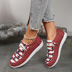 Women's Polka Dot Print Shoes Stars Pattern Slip On Lace Up Canvas Shoes
