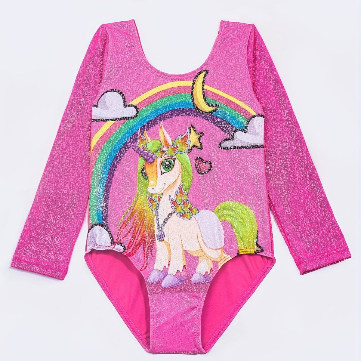 Girls Cartoon Pony & Rainbow Gymnastics Leotard Bodysuit