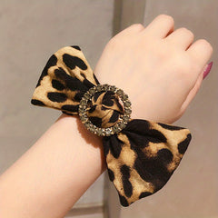 Rhinestone Ring Decor Leopard Bow Scrunchies Hair Ties