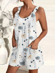 Floral Print Overall Jumpsuit with Patched Pockets