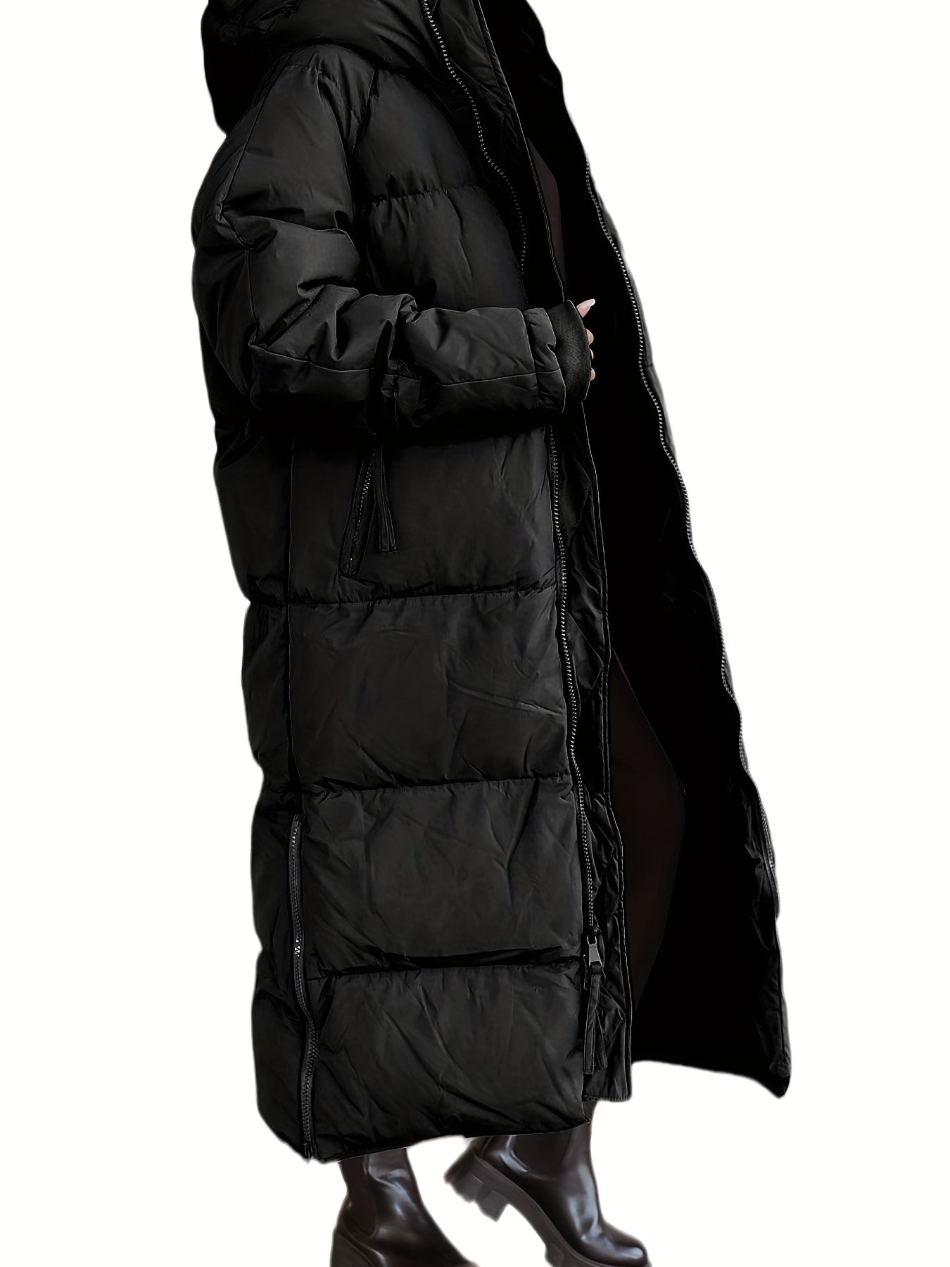 Long Length Down Perka Casual Hooded Zip Up Warm Outerwear