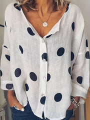  Polka Dot Button Up Shirt Long Sleeve Women's Casual Blouse