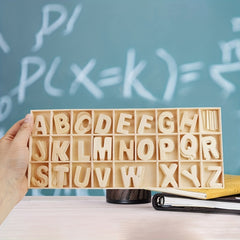 130pc Wooden Craft Letters w/ Storage Tray Natural Blank Unfinished Alphabet
