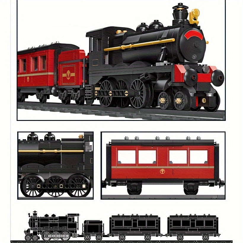 1106pcs Steam Train Building Blocks Model & Red Carriage Set