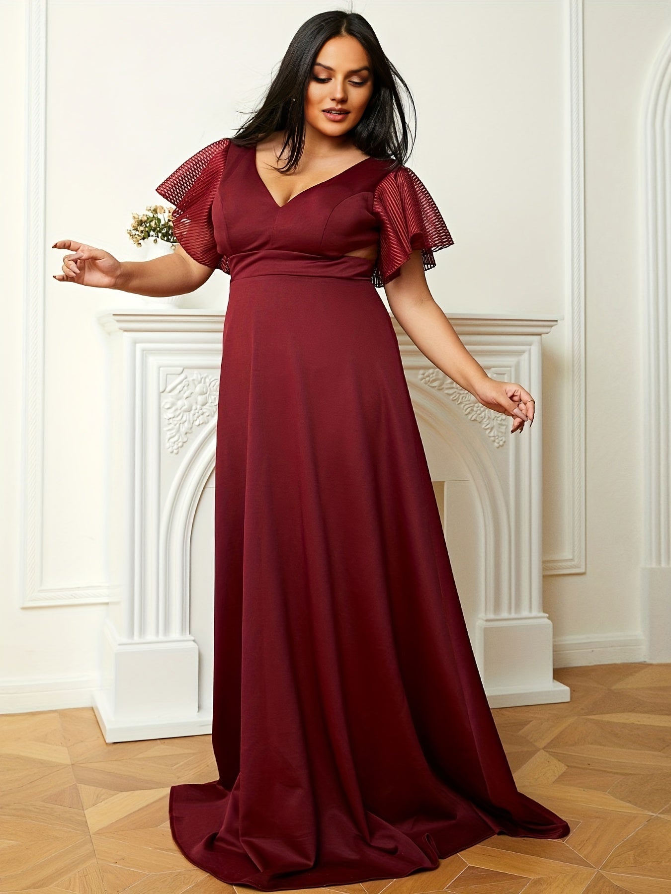  Solid Eyelet Embroidered Maxi Party Dress