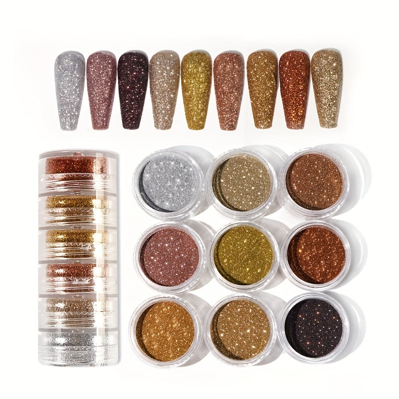 6 Boxes Holographic Nail Glitter Set