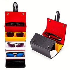 Stitch Detail Sunglasses Organizer PU Leather Hanging Eyewear Display Case