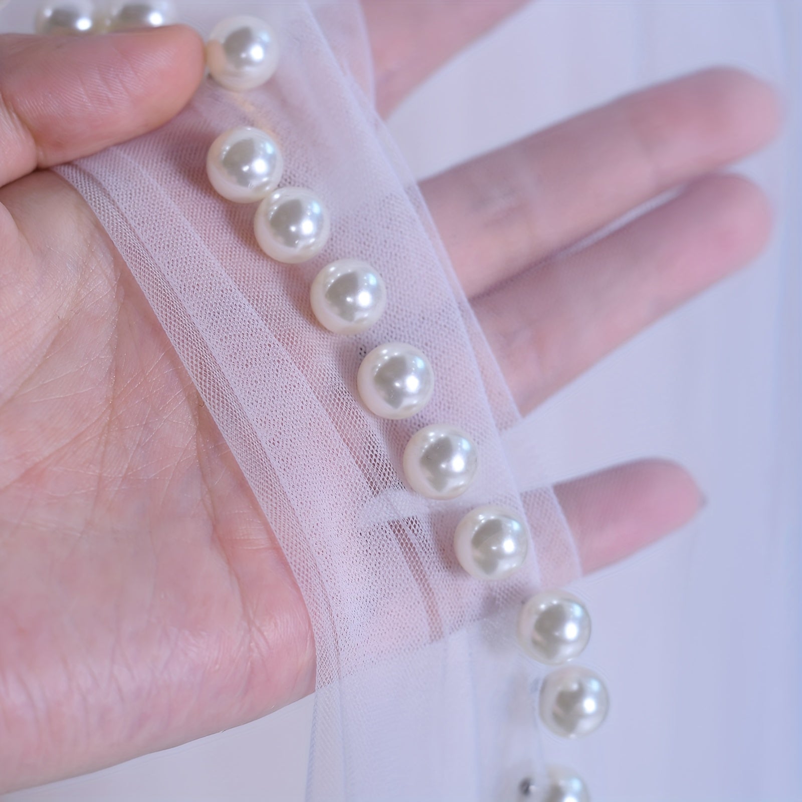 Short Bridal Veil Faux Pearl Trim Sheer Nylon Wedding Accessory