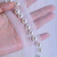 Short Bridal Veil Faux Pearl Trim Sheer Nylon Wedding Accessory