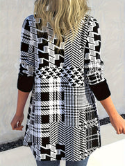 Geometric Print Cardigan Long Sleeve Button Up