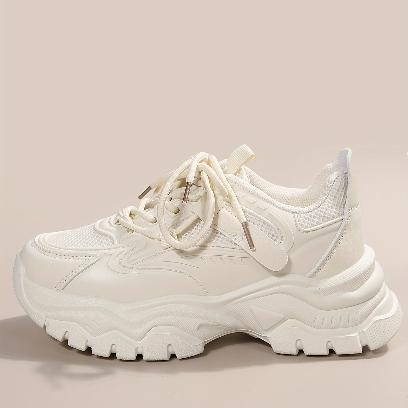 Women's Solid Platform Sneakers Lace Up Low Round Toe Heightening Running Shoes