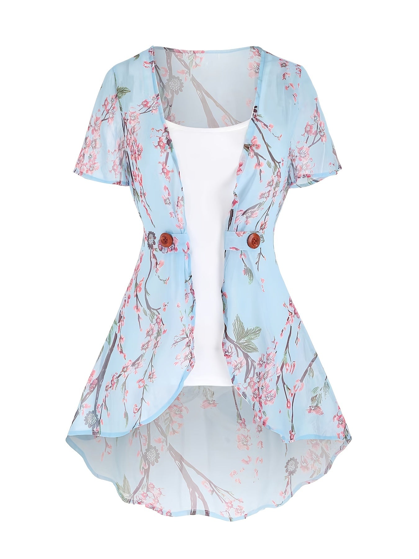 Floral Print Tank Top & Kimono Set Women's Outfits