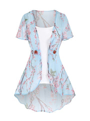Floral Print Tank Top & Kimono Set Women's Outfits