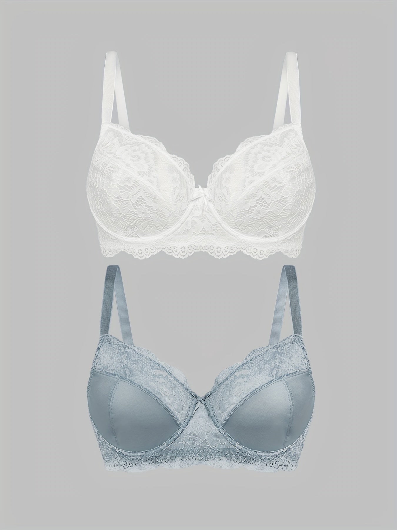 2pcs Floral Lace Push Up Bras Scallop Trim Women's Lingerie