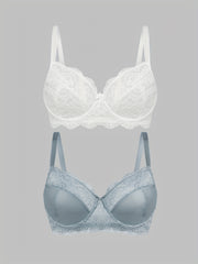 2pcs Floral Lace Push Up Bras Scallop Trim Women's Lingerie