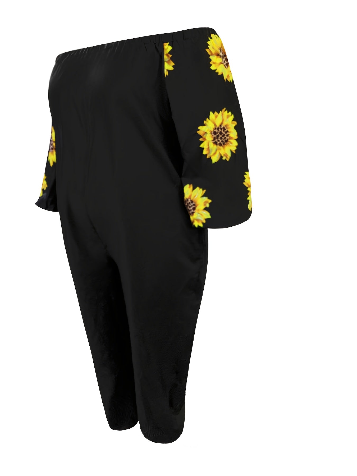  Floral Print Off Shoulder Tapered Leg Jumpsuit