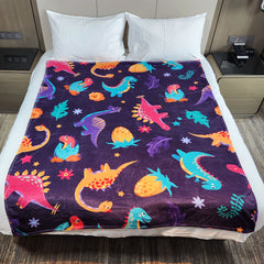 Cartoon Dinosaur Flannel Blanket for Travel Camping Office Sofa Nap