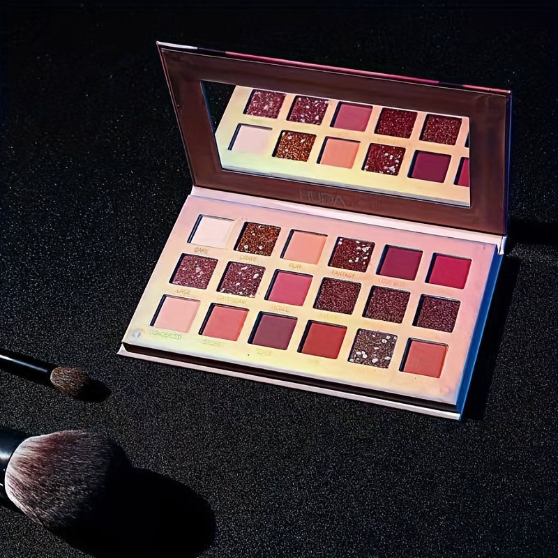 18 Colors Desert Eyeshadow Palette Satin Metallic Texture Brown Red