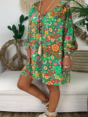 Floral Print V Neck Dress Plus Size Stretch Dress Women