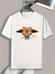 Cartoon Animal Pattern Print Men's Comfy Sports T shirt
