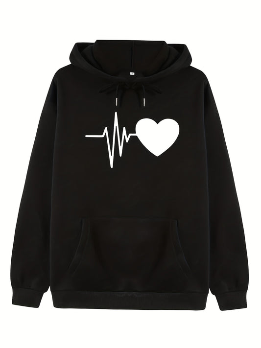 Heart Print Hoodies Casual Drawstring Long Sleeve Sweatshirt