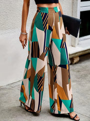 Colorblock Geometric Print Wide Leg Pants