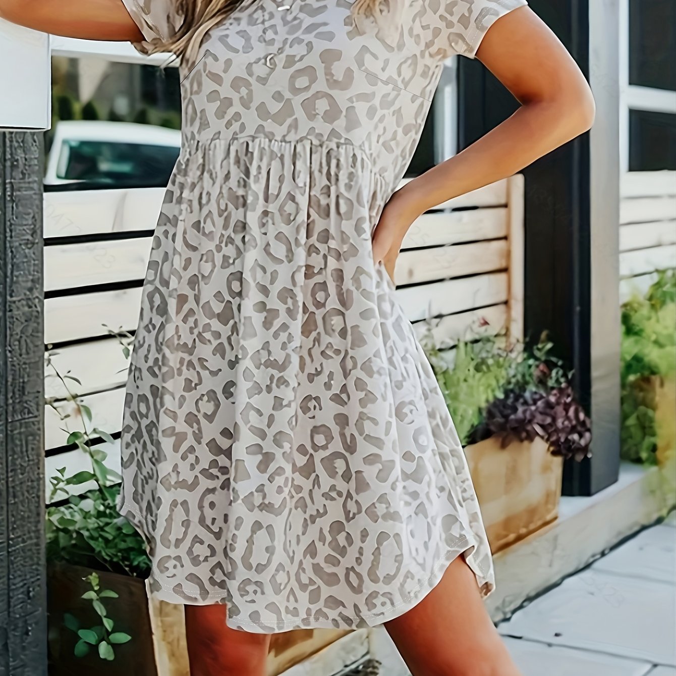  Leopard Print Stretch Dress